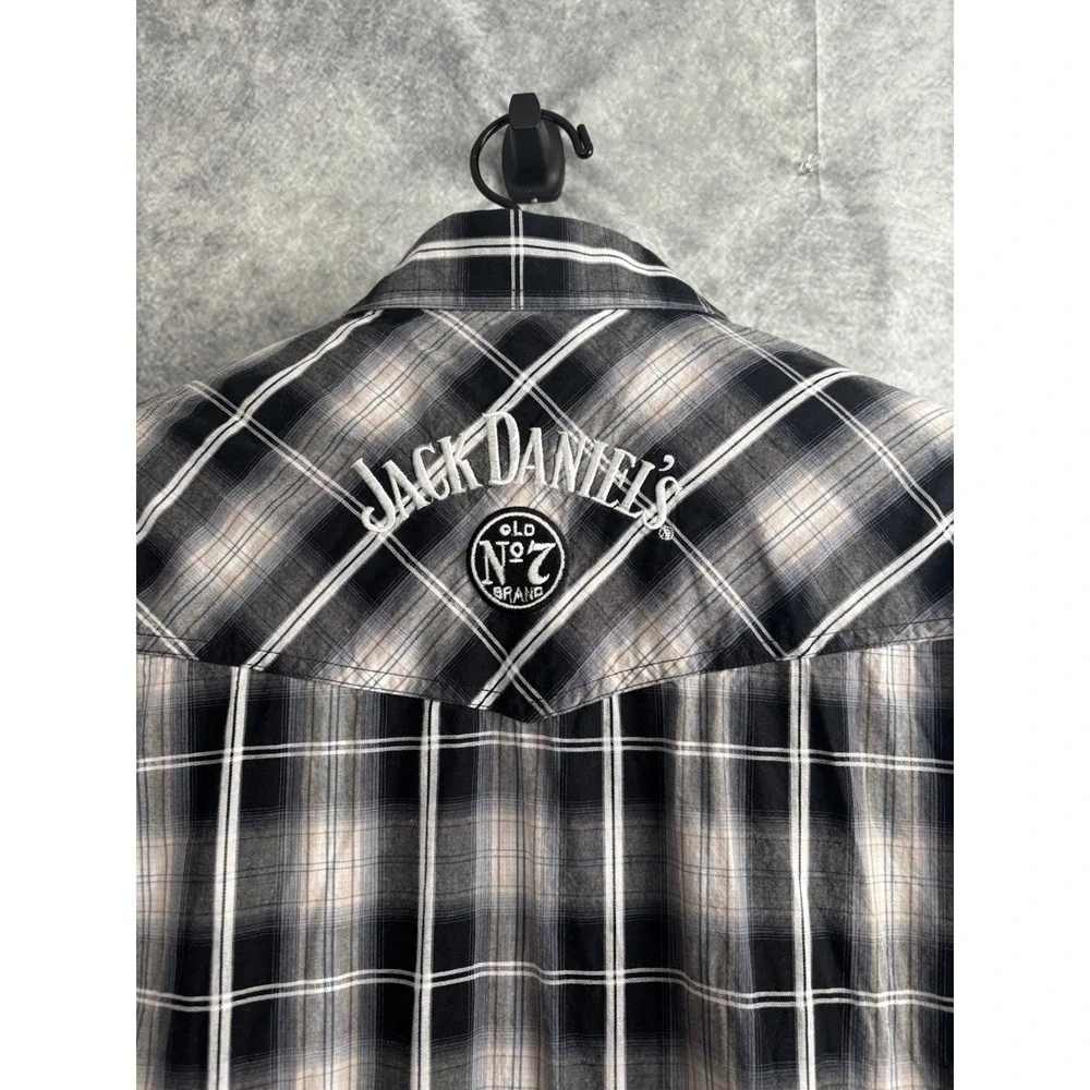 Jack Daniels Long Sleeve Button Up Western Plaid Shirt Snap Buttons Sz Large